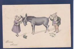 CPA Ane Caricature Satirique Circulé Surréalisme Position Humaine Cochon Pig - Anes