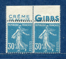 ⭐ France - Variété - YT N° 192 - Couleurs - Pétouilles - Pub Gibbs - Neuf Sans Charnière - 1924 ⭐ - Unused Stamps