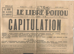 JC , Journal, LE LIBRE POITOU, 8 Mai 1945, CAPITULATION, Poitiers  , Frais Fr : Recommandé R2 : 7.00 E - Otros & Sin Clasificación