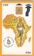 Zimbabwe, ZIM-04, ZIM-04, $50, 6th All Africa Games - Orange, 2 Scans.    Chip : GEM2 (Black/Grey) - Simbabwe