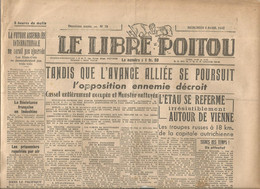 JC , Journal, LE LIBRE POITOU, 4 Avril 1945, , Poitiers , Directeur : H. Viaux , Frais Fr : En Suivi 2.95 E - Otros & Sin Clasificación