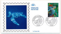 FRANCE - 4 Env FDC Soie - Animaux Marins - Tortue, Grand Dauphin, Orque, Phoque Veau Marin - 5/5/2002 Paris - 2000-2009