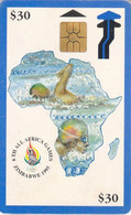 Zimbabwe, ZIM-03a, $30, 6th All Africa Games - Blue, Swimming, 2 Scans.    Chip : GEM2 (red) - Simbabwe