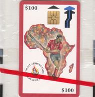 Zimbabwe, ZIM-05a, $100, 6th All Africa Games - Red, Hockey, Mint In Blister, 2 Scans.    Chip : GEM2 (Red) - Simbabwe