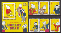 2020 Guernsey Rupert The Bear Comics Complete Set Of 6 + Souvenir Sheet MNH @ BELOW FACE VALUE - Guernsey