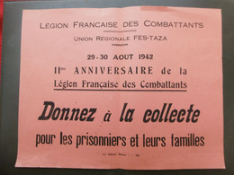 LEGION FRANCAISE DES COMBATTANTS AFFICHE PROPAGANDE TRACT 1942 Collecte Pour Prisonniers - Posters