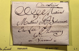 „DE LORIOL“ DROME Manuscrit 1787 Lettre SUP De Crest !   (France 25 Prephilatelie Prephilatelic Cover - 1701-1800: Precursori XVIII