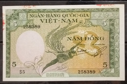 South Vietnam Viet Nam 5 Dong AU Banknote Note 1955 With Error / VARIETY: THU QUY - RARE - Pick # 2 / 03 Photos - Vietnam