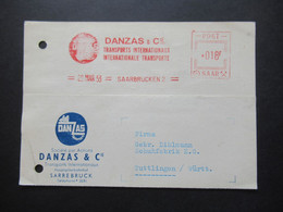 Saargebiet / Saarland 1953 AFS / Freistempel Auf Firmen PK Danzas Transports Internationaux Post Saar Saarbrücken 2 - Briefe U. Dokumente