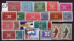 EUROPA- CEPT - 1963 - Incomplet - 14 Pays - 22 Tim.  CV 25.00 Mi EU - Volledig Jaar
