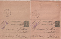 SEMEUSE LIGNEE - 1919 -  2 CARTE-LETTRES ENTIER DATE 745+746 (TEINTES DIFFERENTES) De LE PUY => ARLANC - Letter Cards