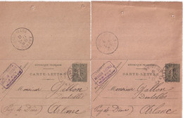 SEMEUSE LIGNEE - 1919 -  2 CARTE-LETTRES ENTIER DATE 745+746 (TEINTES DIFFERENTES) De LE PUY => ARLANC - Cartes-lettres