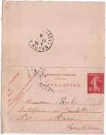 SEMEUSE CAMEE - 1909 - CARTE-LETTRE ENTIER DATE 838 AVEC VARIETE DE PIQUAGE DECALE - Briefe U. Dokumente