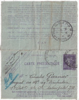 SEMEUSE - 1915 - CARTE-LETTRE PNEUMATIQUE De PARIS => SP 74 ZONE DES ARMEES !! ACHEMINEE NORMALEMENT ! Via RECETTE PPALE - Pneumatic Post