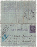 SEMEUSE - 1915 - CARTE-LETTRE PNEUMATIQUE De PARIS => SP 74 ZONE DES ARMEES !! ACHEMINEE NORMALEMENT ! Via RECETTE PPALE - Neumáticos