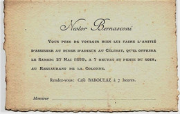 648 -FAIRE PART-   De Mr BERNASCONI Nestor ** INVITATION  A L'ENTERREMENT DE VIE DE GARCON **  27 Mai 1899 - Autres & Non Classés