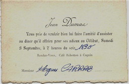 650 - -FAIRE PARTde Mr DUMAS Jean - ** INVITATION  A L'ENTERREMENT DE VIE DE GARCON ** 3 Sept.1895 - Autres & Non Classés