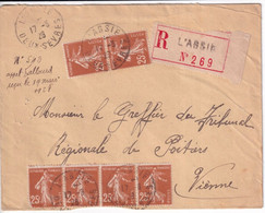 SEMEUSE CAMEE YVERT 235 - 1928 - ENVELOPPE RECOMMANDEE De L'ABSIE (DEUX-SEVRES) - 1906-38 Säerin, Untergrund Glatt