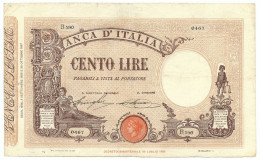 100 LIRE BARBETTI GRANDE B MATRICE LATERALE TESTINA FASCIO 08/09/1926 QBB - Regno D'Italia – Other