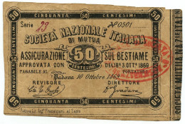 50 CENTESIMI FIDUCIARIO SOC. NAZ. ITALIANA ASS BESTIAME PADOVA 10/10/1869 BB/BB+ - Altri & Non Classificati