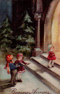 Illustrée : Enfants Entrant Dans Une église . Sapins, Neige - Children And Family Groups