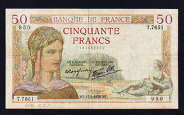 BB France: 50F Cérès N° 18- 9 Date: 17/02/1938 Date RR. Cote 300€ - 50 F 1934-1940 ''Cérès''