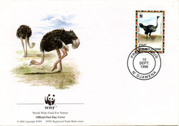 TCHAD. N°649-52 De 1997 Sur 4 Enveloppes 1er Jour. WWF Autruche. - Straussen- Und Laufvögel