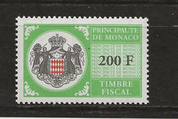 TIMBRES FISCAUX DE MONACO SERIE UNIFIEE N° 108   200F Vert Jaune (**) - Fiscales