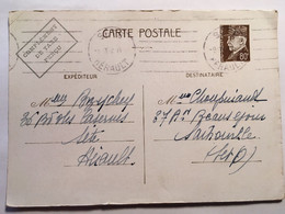 CARTE POSTALE DE CORRESPONDANCE "entier" PETAIN , écrite En 1942, Cachets, Complément Taxe Et Sète Hérault 34 - 1941-42 Pétain