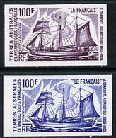 French Southern & Antarctic Territories 1974 Charcot's Antarctic Voyages 100f (Le Francais) Two Different Imperf Colour - Oehna