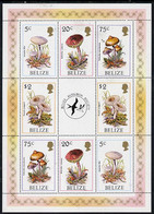 Belize 1986 Fungi - Audubon Society Perf Sheetlet Containing 2 Sets Of 4 Plus Label U/M SG 962, 964, 966 & 969 - Belize (1973-...)