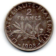 2 Francs 1908 Semeuse TTB - Autres & Non Classés
