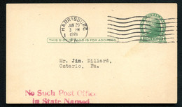UX27 UPSS S37B Postal Card Harrisburg - Ontario PA 1921 UNCLAIMED Cat. $11.00+ - 1921-40