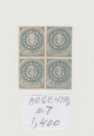 ARGENTINA- Scott # 7 -MNH-Block Of 4 Stamps-Catalog Value $1,400.00-(Reproduction-False Copy??) - Ongebruikt