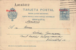 SPAIN - TARJETA POSTAL 25 Cs > GERMANY - OVERPRINT REPUBLICA / GR32 - 1931-....