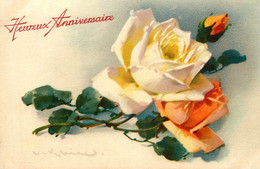 Catharina KLEIN * CPA Illustrateur * N°2321 II * Fleurs Roses Blanche Et Orange * Heureux Anniversaire - Klein, Catharina