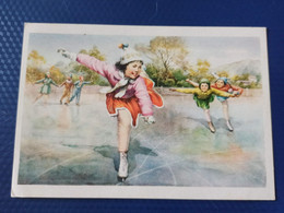 CHINA Art Postcard Shao Zsin-Yung  "Girl Skating"  - Old PC 1950s - Cina