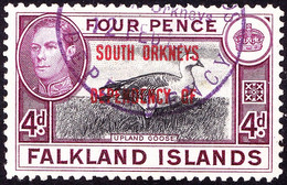 FALKLAND ISLANDS SOUTH ORKNEY 1944 KGVI 4d Black & Purple SGC5 FU - Falkland