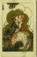 CASTELLI SIGNED 1920s POSTCARD -  KIDS KISSING & FLOWERS - SERIE BIRI N.201 (BG1962) - Castelli