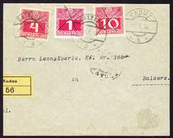 1916 R-Briefteil Mit österreichischen Portemarken 1.4 Und 10h Gestempelt Balzers (durchkreuzt) - Impuesto