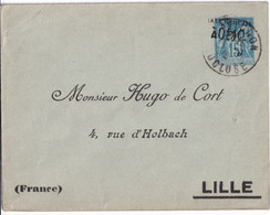 1910 - TYPE SAGE SURCHARGE - ENVELOPPE ENTIER 15c Avec REPIQUAGE "HUGO De CORT" De LILLE (DEPART De AVIGNON) - Bigewerkte Envelop  (voor 1995)