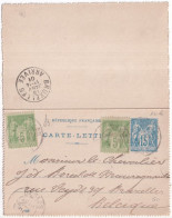 1901 - TYPE SAGE - CARTE-LETTRE ENTIER 15c Avec COMPLEMENT De BEGLES => BELGIQUE - Kartenbriefe