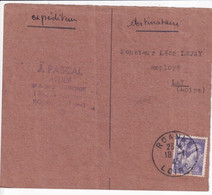 1945 - LIBERATION -  IRIS SEUL Sur CARTE FABRICATION De FORTUNE De ROANNE (LOIRE) => LAY - 1939-44 Iris