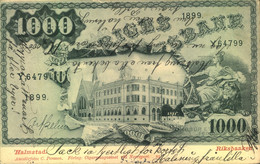 1902, Beautiful Picture Card Showing 1000 Krona Note And Riksbanken Via "Sassnitz-Trlleborg 142 B" - Unclassified