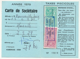 FRANCE - Permis De Pêche Département ARDECHE 1979 - Fiscal Taxe Piscicole Ordinaire + Supplément - Other & Unclassified