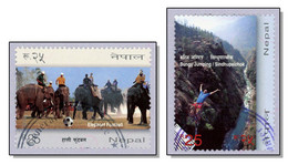 Delcampe - Nepal 2012 Elephant Football & Bungy Jumping - Locally Used With Gum - Nepal