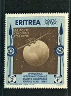ERITREA 1934 ARTE COLONIALE POSTA AEREA 2 L.** MNH - Erythrée