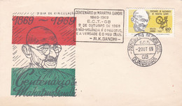 CENTENARIO DE NASCIMENTO DE MAHATMA GANDHI, 1869-1969. BRASIL FDC ENVELOPPE- LILHU - Mahatma Gandhi
