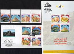 Tunisia/Tunisie 2021 - Sites & Monuments - Forts Of Tunisia - FDC + Stamps + Flyer - Superb - Tunisia (1956-...)