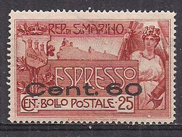 SAN MARINO 1923 ESPRESSI  FRANCOBOLLO SOPRASTAMPATO SASS. 3 MLH VF - Francobolli Per Espresso